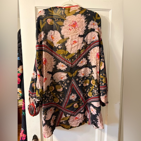 Floral Open-Front Kimono Cardigan - Black, Pink & Olive - Picture 5 of 5